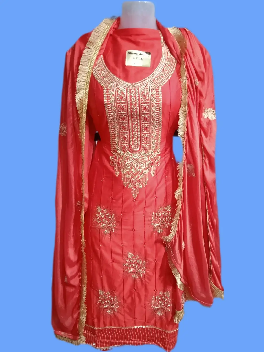 red Cotton Suit for Women -1